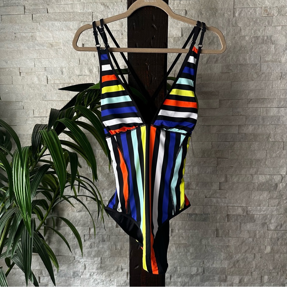 Anne Cole Locker Multicolor Stripe One Piece Swim Suit Size 8  New with Tags